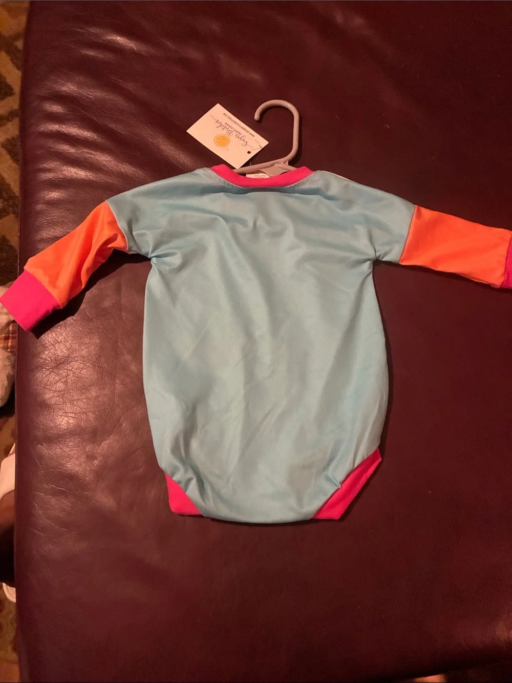 Retro Cassette Graphic One-Piece Bodysuit - White with Pink, Orange & Blue Trim